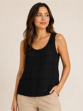Chico’s Black Lace Textured Sleeveless Tank Top Size 3 XL Boho Romantic Chic